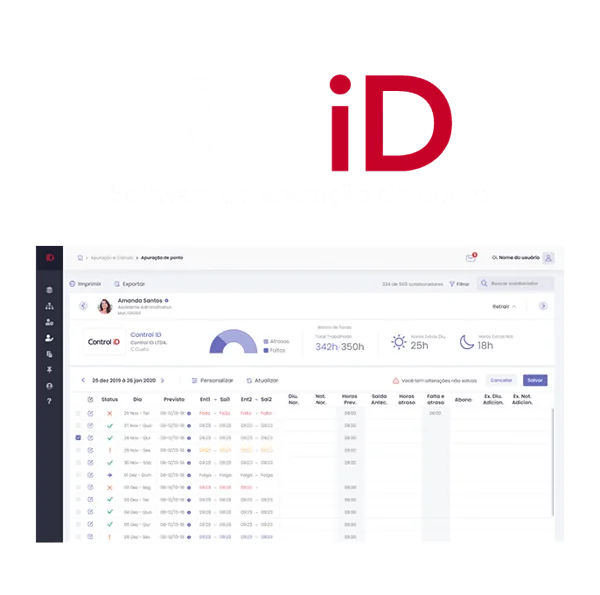 RHiD da Control iD: exemplo de tela de apuração de ponto fornecido pelo fabricante